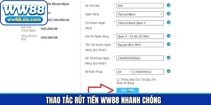 Quy trình rút tiền WW88 đơn giản chỉ với 4 bước thực hiện